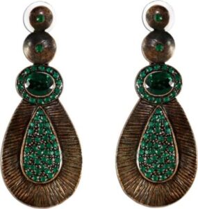 The Fine World Copper Metal Embedded With Green Stones Brass Zircon Metal Drop Earring