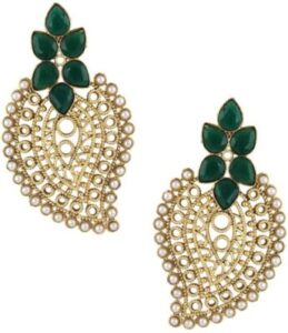 The Jewelbox Green Paisley Filigree Yellow Gold Copper Dangle Earring