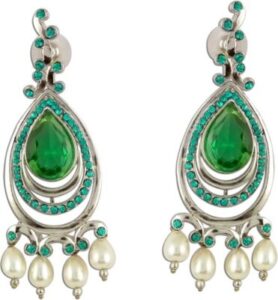 The Fine World Glitzy Shimmering Stones Silver Zircon Metal Drop Earring