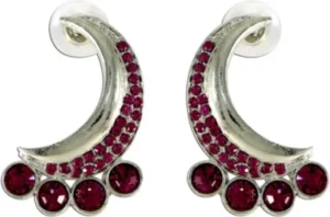 The Fine World Crescent Shaped Silver Zircon Metal Drop Earring