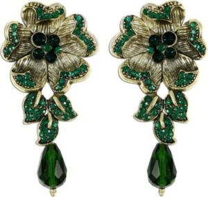The Fine World Contemporary Designer Floral Brass Zircon Metal Drop Earring