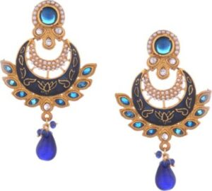 Young & Forever Blue Meena Cresent Designer Stone ,  Alloy ,  Mother of Pearl Chandbali Earring