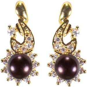 Pearl Paradise Dark Spot Yellow Gold Cubic Zirconia , Pearl Alloy Stud Earring