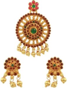The Art Jewellery South Indian Style Ruby & Emerald Rajwadi Brass Jewel Set