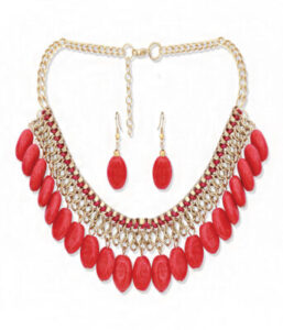 X Gold India Red Beads Jhaler Metal Jewel Set