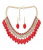X Gold India Red Beads Jhaler Metal Jewel Set